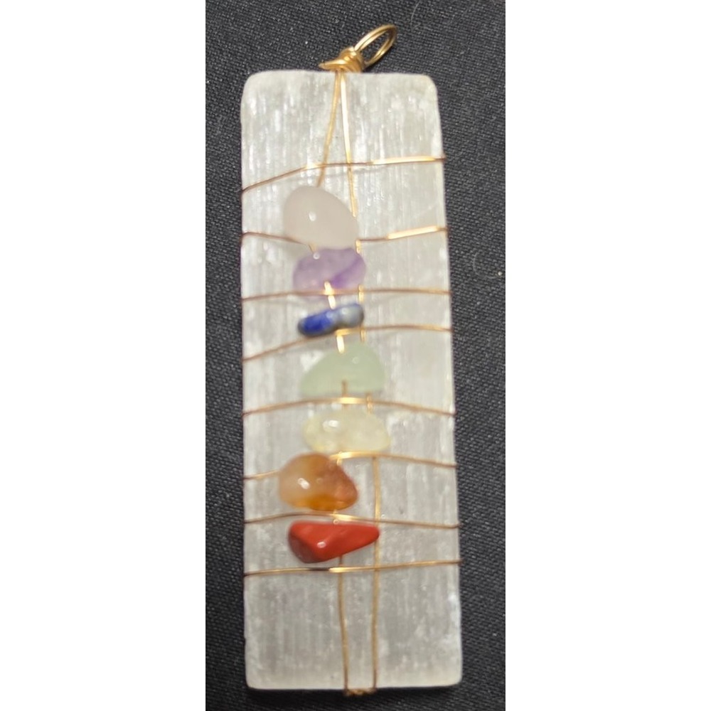 Handcrafted Selenite Wand Pendant Wire Wrapped Chakra Stones Spiritual Jewelry